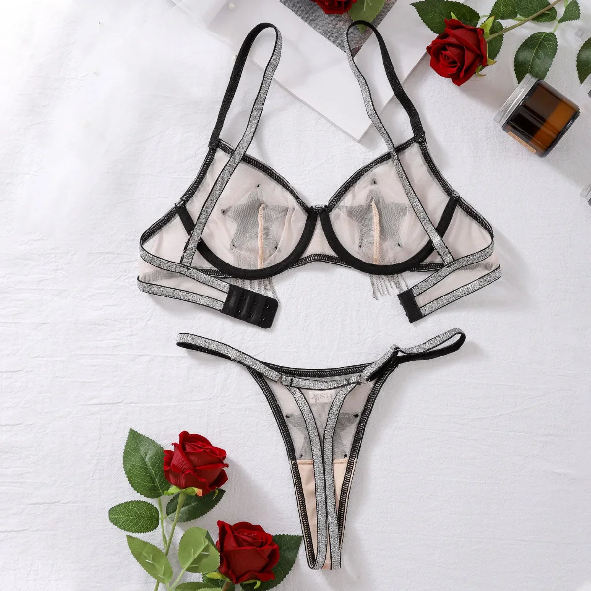 Sexy mesh see-through shapewear sexy split underwear set