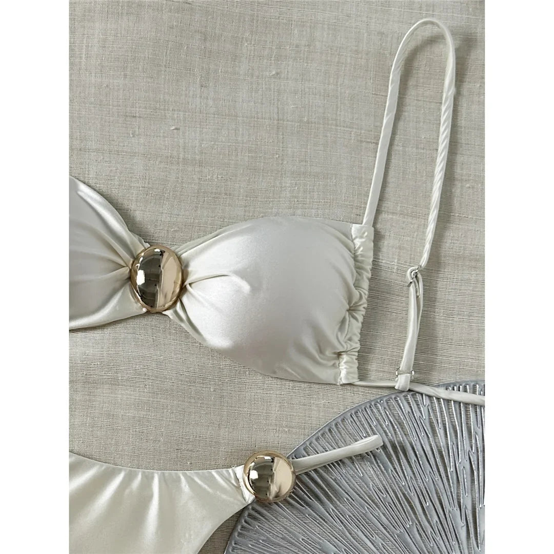 Sexy Metal Ring Bikini Women Swimwear Female Swimsuit Two-Pieces Bikini Set High Cut Leg Padded Bather Bathing Suit Swim V8311