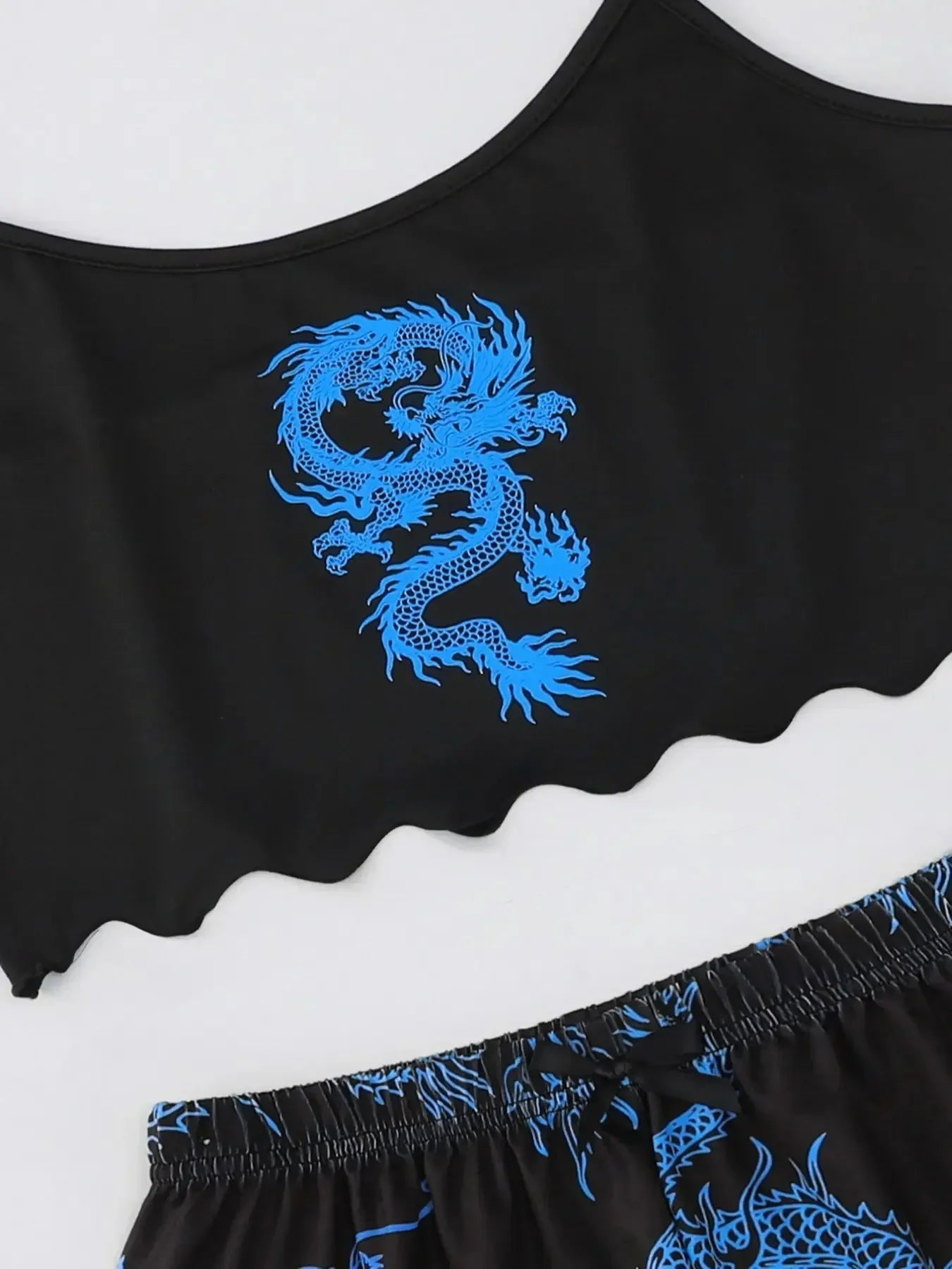 Summer Pajamas Set for Women Nightwear Sexy Dragon Printed Vest Halter Top Shorts Suit Homewear Sleepwear Loungewear