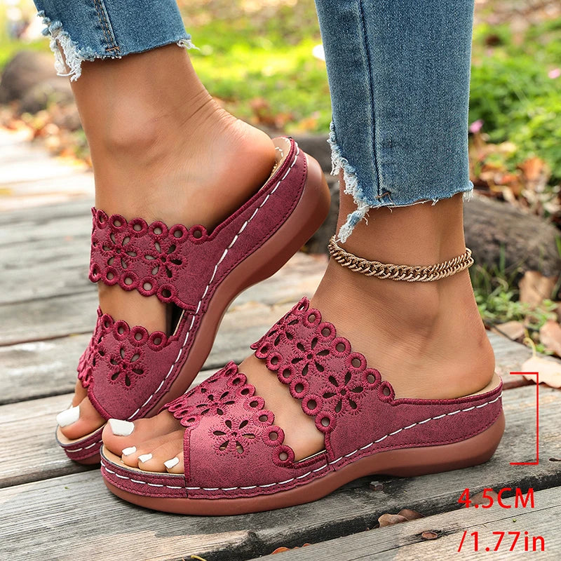 Vinatge Hollow Out Platform Sandals Women Lightweight Plus Size Wedges Sandles Woman Comfortable Thick Sole Casual Sandalias 43