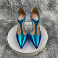 Green Snake Print High Heels Hollow Design 12cm Stiletto Women's Fashion Shoes