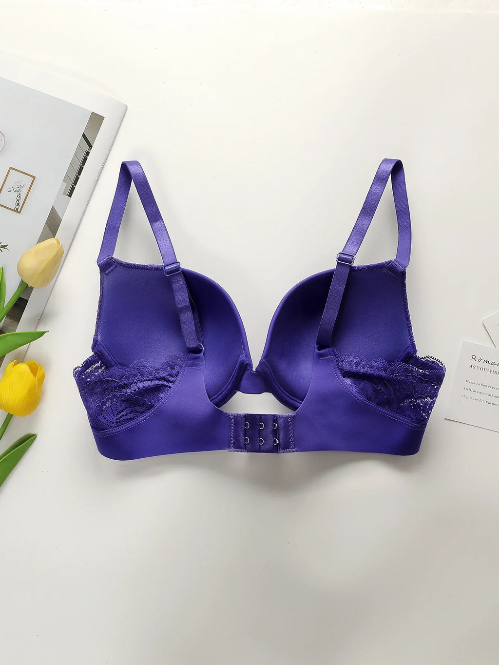 Women's Sexy Solid Color Bra Patchwork Lace With Small Pendant Steel Ring Gathered Push Up Bra Daily Comfortable Casual Bra U314