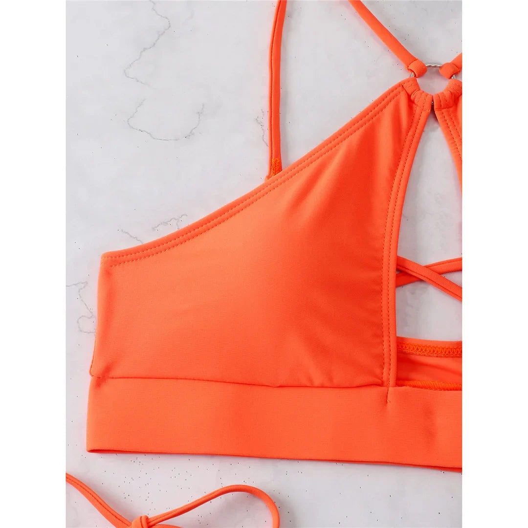 Cut Out Halter Bikini Female Swimsuit Women Swimwear Two-Pieces Bikini Set Padded Strappy Bather Bathing Suit Swim Lady V3423