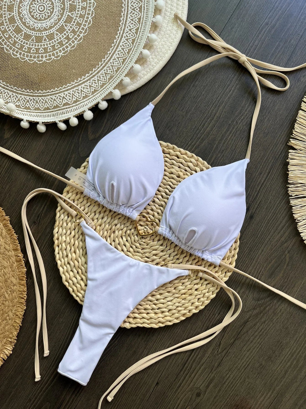DEKA Metal Micro Bikini Set Lace-up High Waisted Bandage Thong Swimsuit Female Swimwear Women Solid Strappy Beachwear Bathing