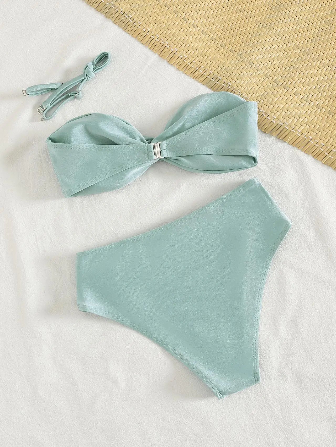 Sexy Tie Cross Push Up Padded Bikini Set 2026 Women Bandeau Pleate High Waist Swimsuit Summer Bathing Suit Two Piece Swimwear