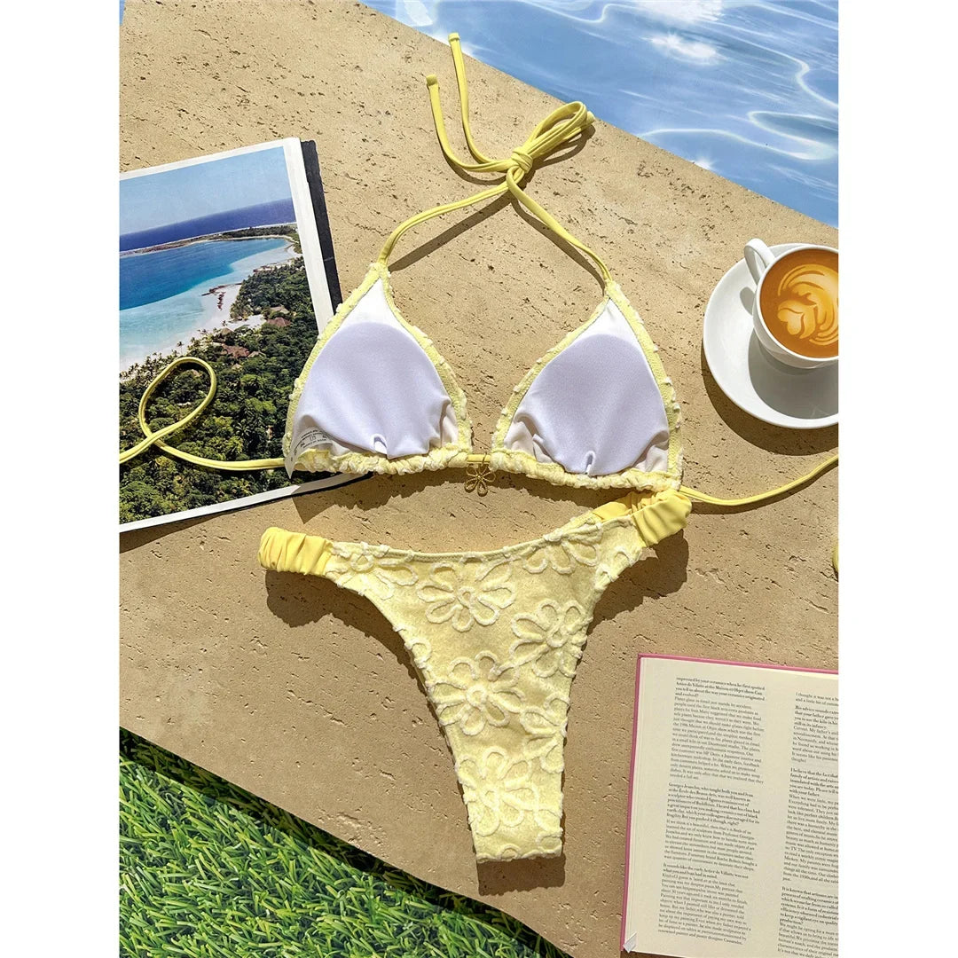 2026 Flower Printed Halter Bikini Women Swimwear Female Swimsuit Two-Pieces Bikini Set Brazilian Bather Bathing Suit Swim V8270