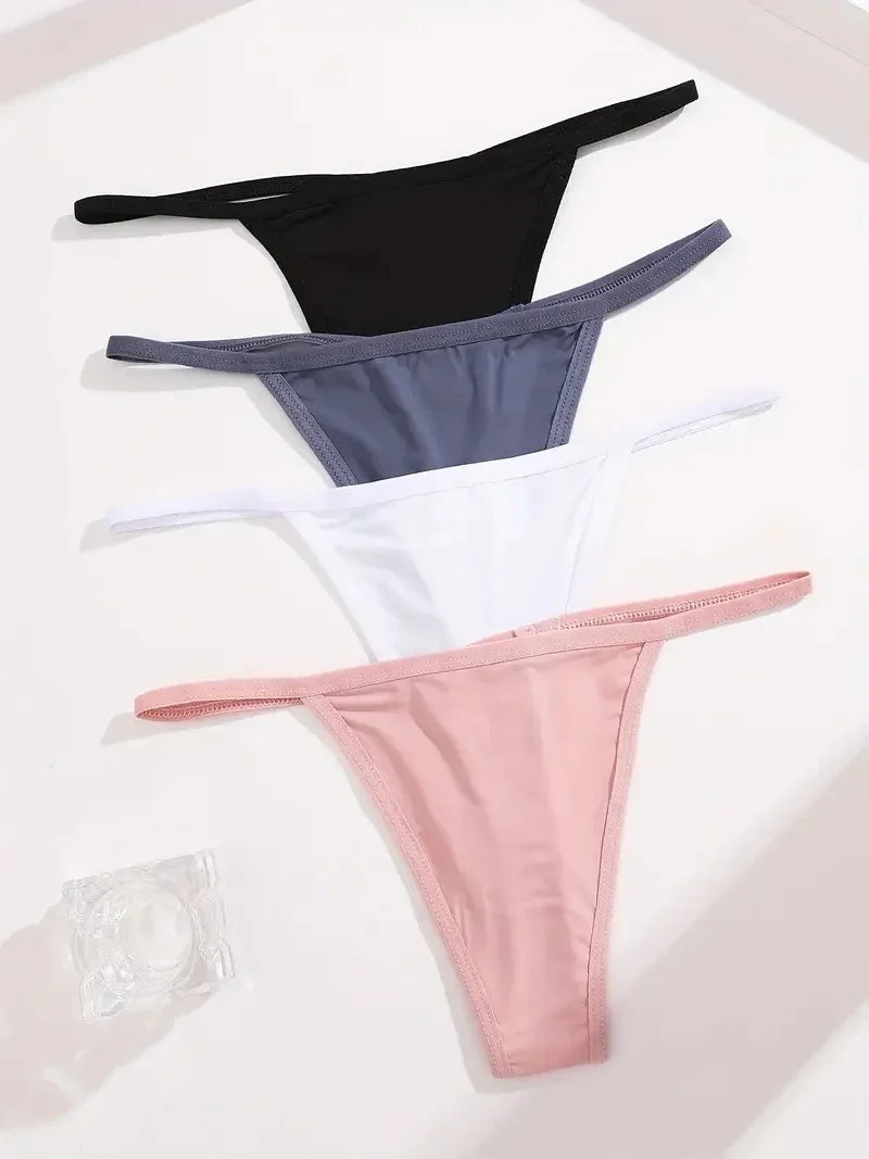 New 4PCS/Set Cotton Bikini Panties Women Sexy Solid Color Low Waist Thongs Female Breathable G-String Underwear Comfort Lingerie