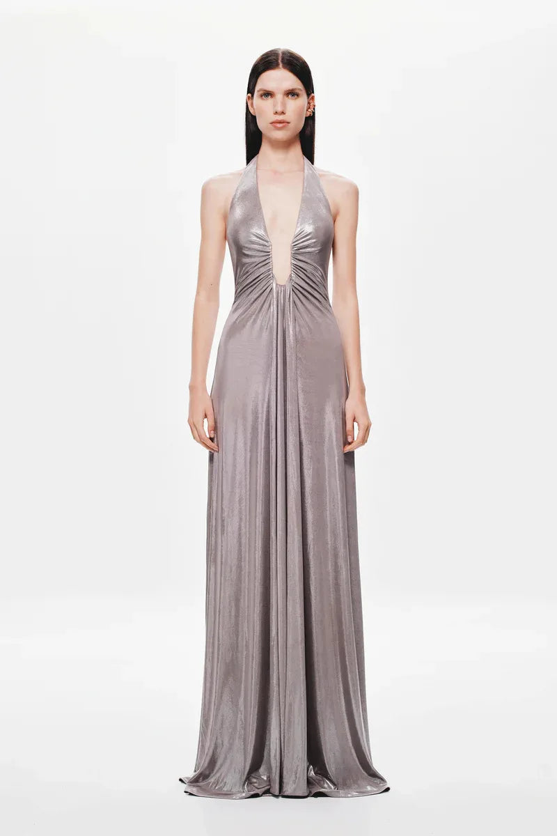 Sexy Deep V Halter Neck Long Dress Women Elegant Bandage Patchwork Luxury Evening Dresses Solid Color Hot Girls Party Vestidos