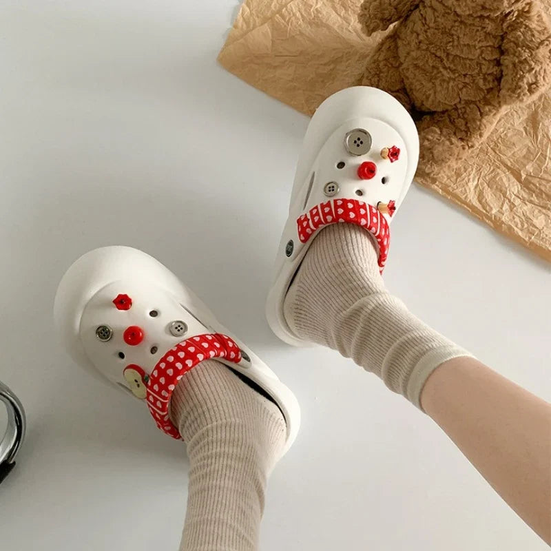 Women Fashion Clogs Indoor Street Slippers Cute DIY Apple Summer Autumn Platform Shoes Soft EVA Female Daily Walking Sandals