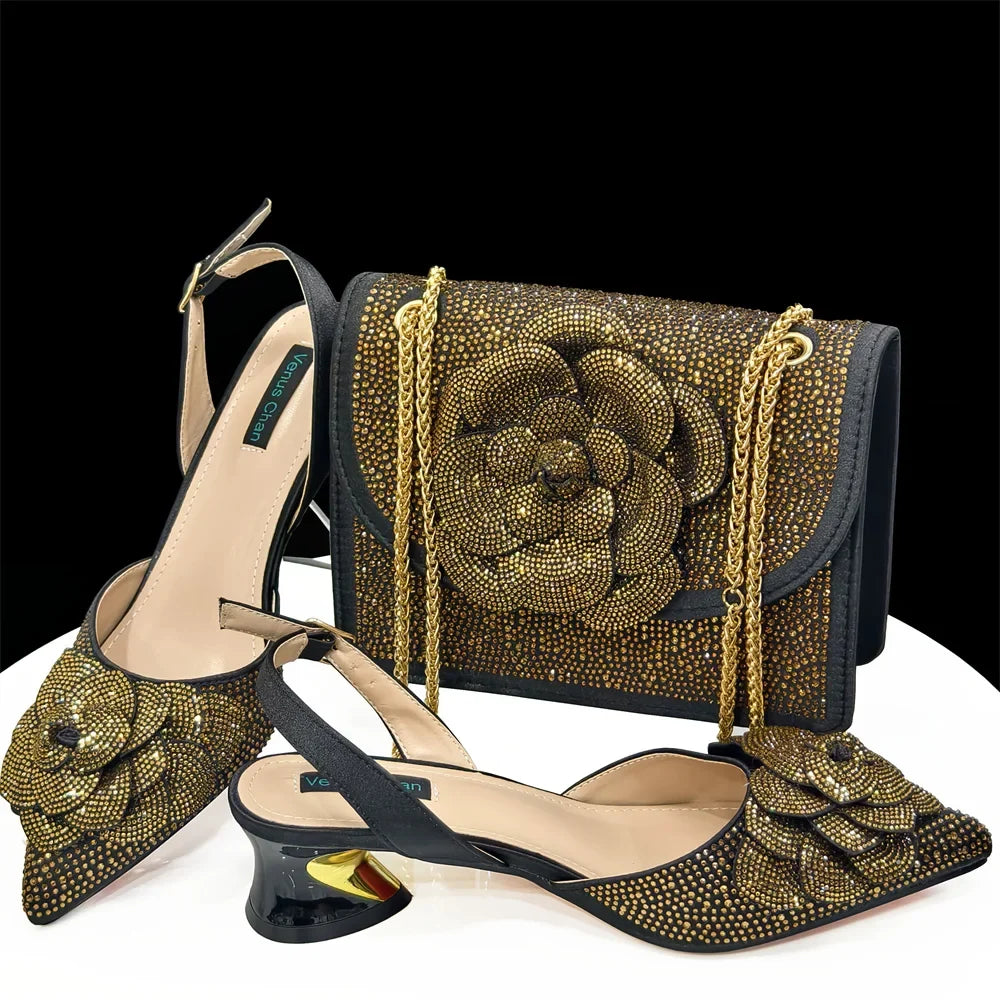 Doershow African fashion Italian Shoes And Bag Sets For Evening Party With Stones gold Italian Handbags Match Bags! HDF1-3