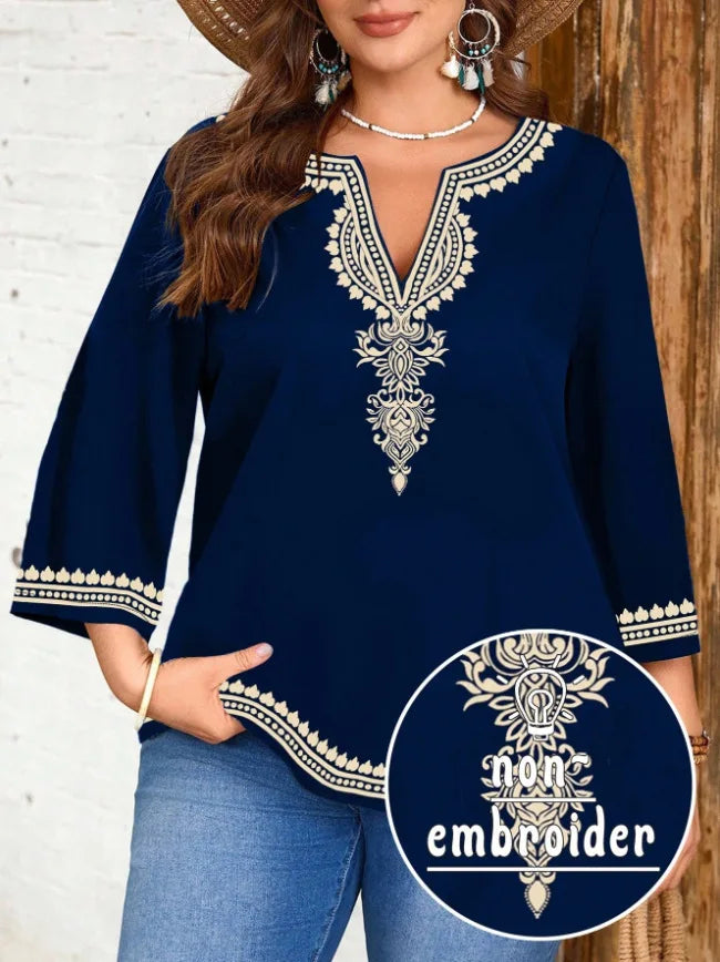 Women's Casual Printed Three Quarter Sleeve Shirt Tops Large Size Women's Tops Loose and Comfortable