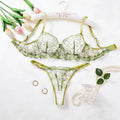 Green Sexy Lace One-Piece Sheer Embroidered Lingerie, Soft Steel Band Supportive Bra, French Pure Passion and Sweetness ZA825194