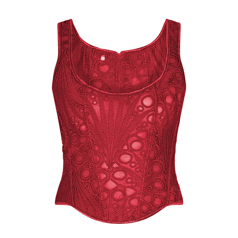 Lace Double Layer Fitted Corset Casaul Style Waist Trainer Mesh Solid Color Hollow Out Backless Suspenders Sleeveless Top CSSX
