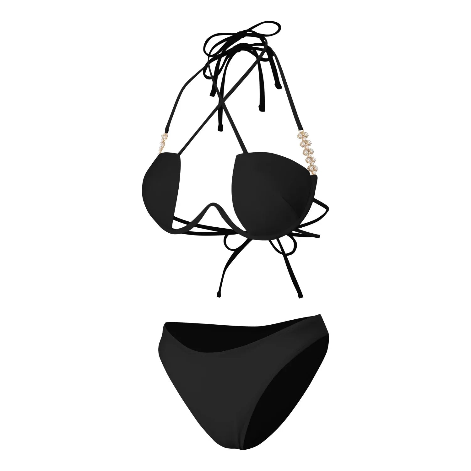 Halter Pearls V-Bar Underwired Bra Cup Bikini Women Swimwear Female Swimsuit Two-pieces Bikini Set Push Up Bathing Suit Swim