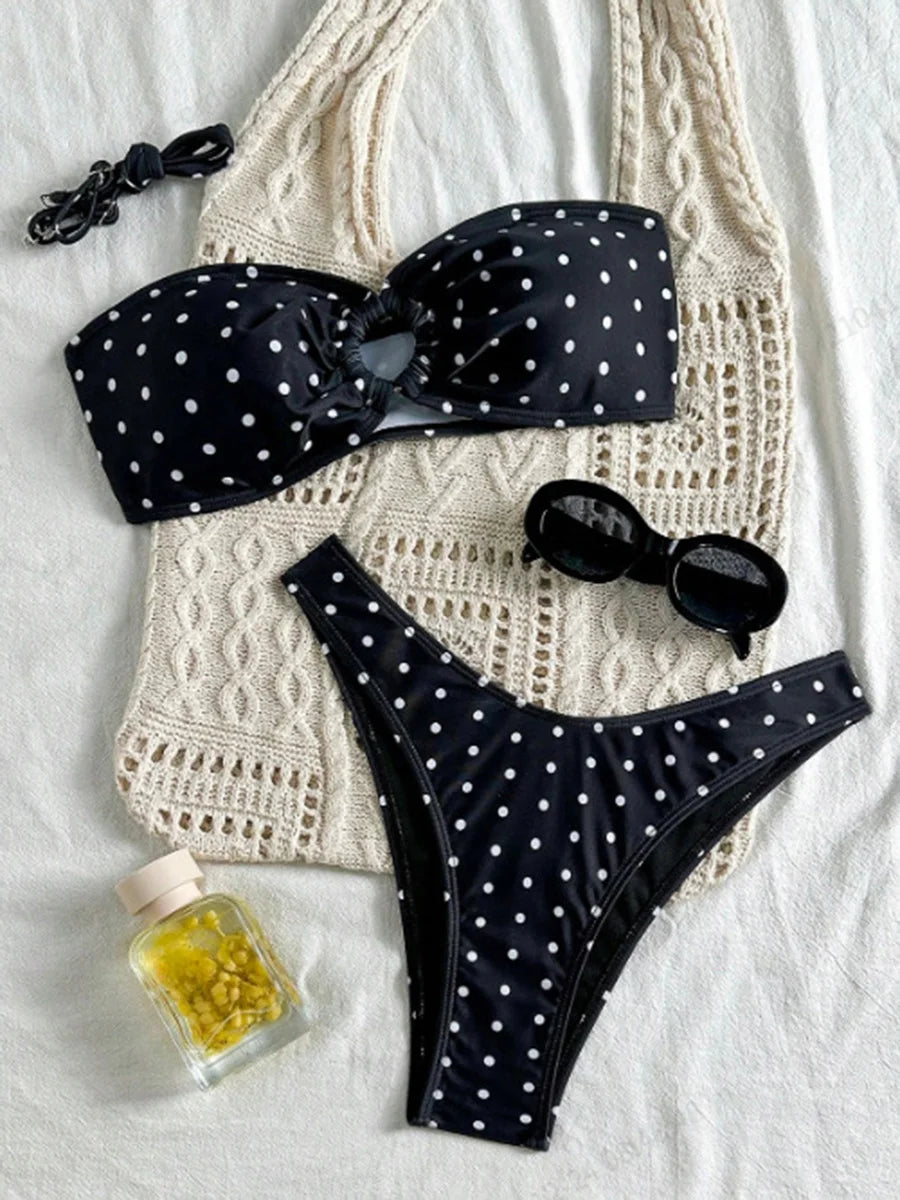 XS - L Polka Dot Bandeau Bikini Women Swimsuit Female Swimwear Two-pieces Bikini Set Brazilian High Cut Bathing Suit Swim Lady