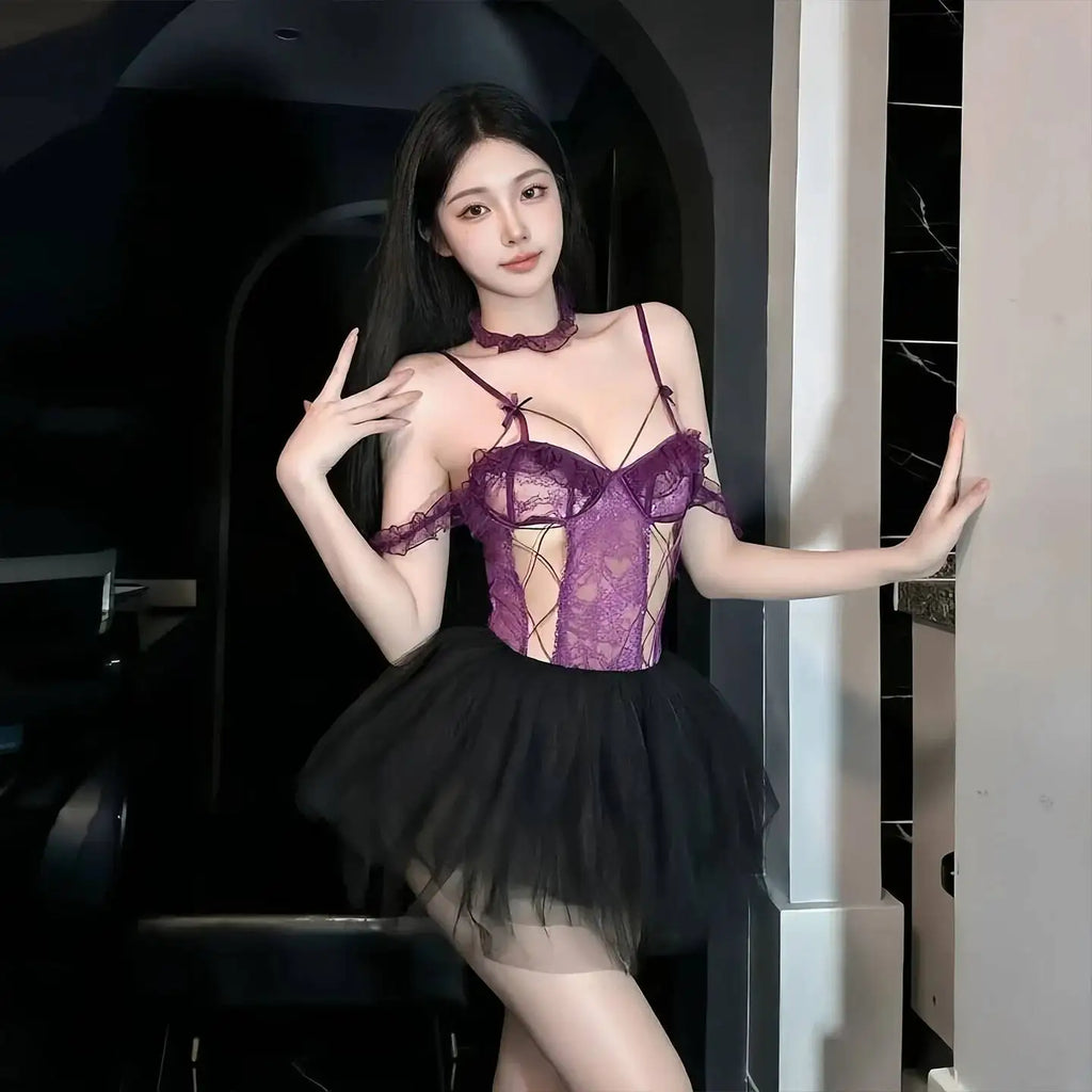 Sweet And Flirty Sexy Pure Desire Dress High-end Sensual And Alluring Erotic Solid Color Mesh Lace Trimmed Dress For Woman Z2YQ