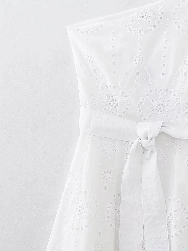 Foridol White One Shoulder Autumn Cotton Dress Women Winter Casual Dress Vestidos Maxi New Embroidery Boho Beach Dress Holiday