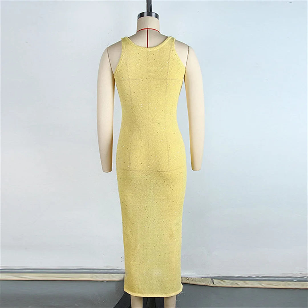 S - XL Sparkling Sleeveless Crochet Knitted Tunic Beach Cover Up Cover-ups Beach Dress Beach Wear Beachwear Female Women V6796
