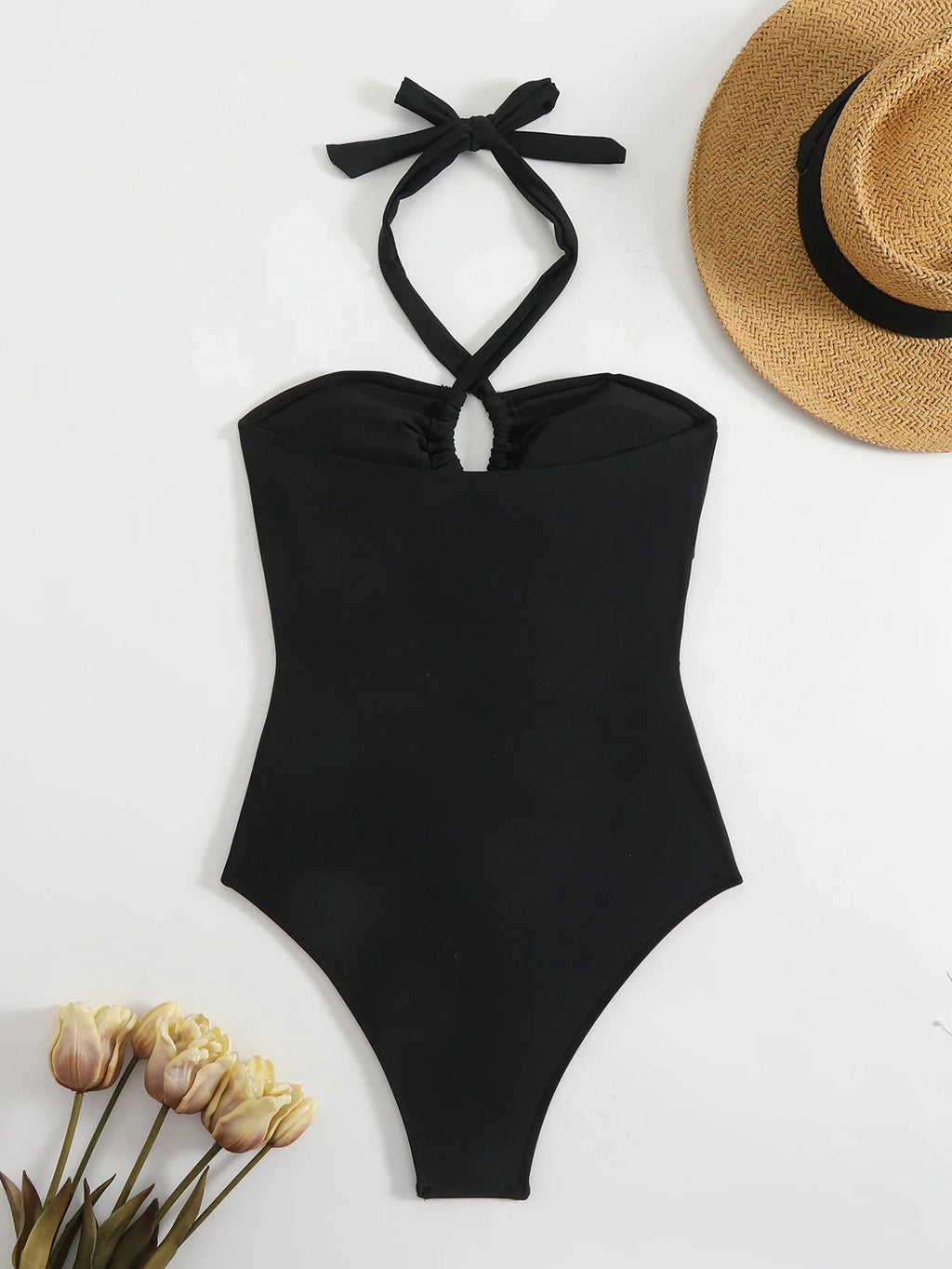 2026 Sexy Padded Swimsuit Women One Piece Halter Hollow Swimwear Female Solid Bathers Bathing Swimming Swim Suit Beachwear