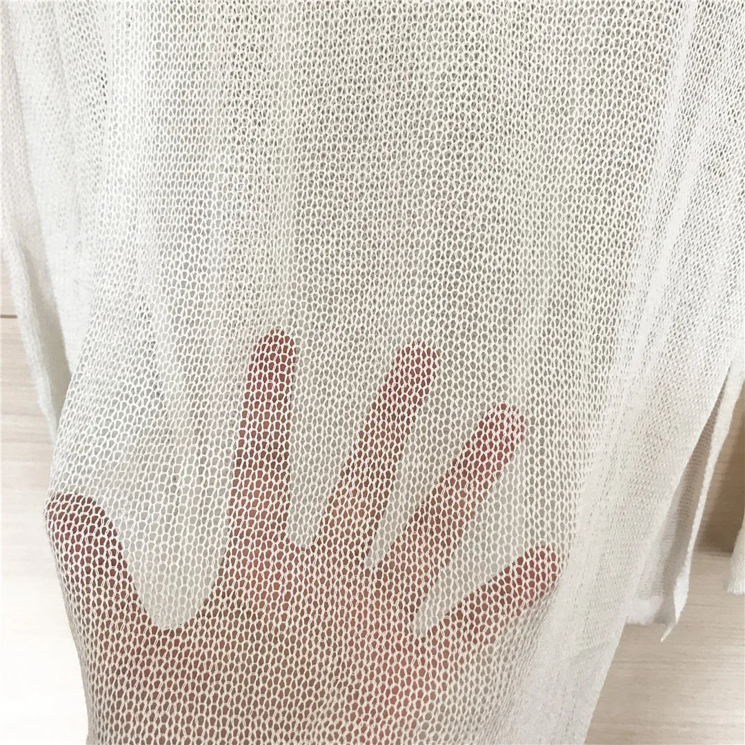 Sexy Long Sleeve See Through Top  Mesh Sheer Tunic Beach Cover Up Cover-ups Beach Dress Beach Wear Beachwear Female Women V3557