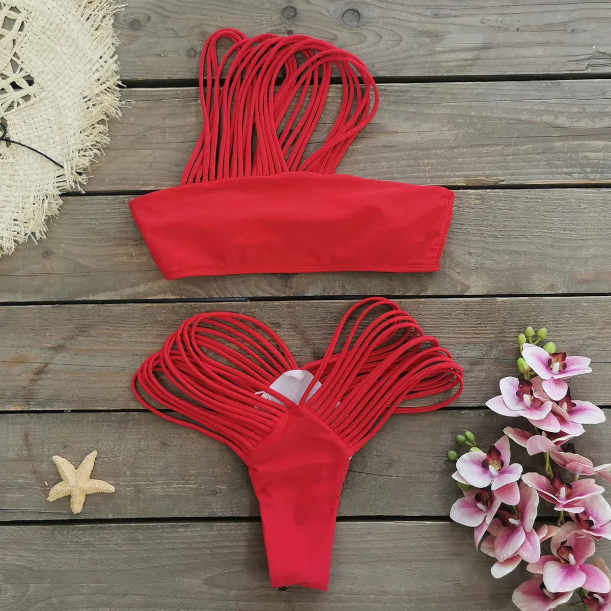 New Bandage Stripes Brazilian Bikini Swimwear Women's Swimsuit Two Piece Set Female Sexy Lace up Mujer Beachwear Summer