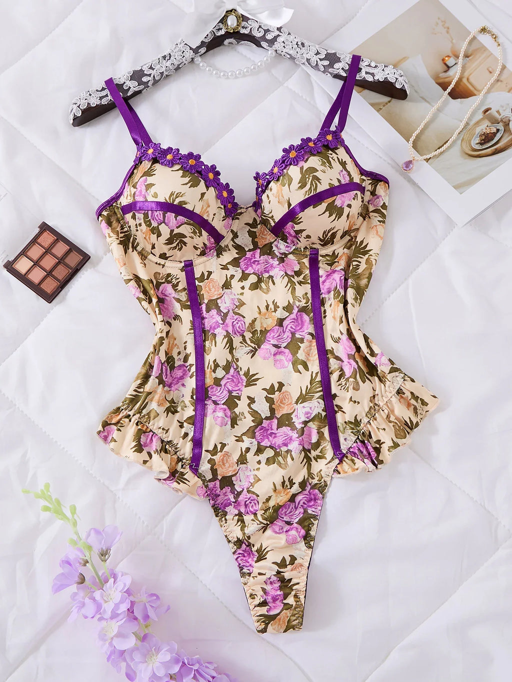 Comfortable Fitted Multicolor Floral Print Onesie - Soft Skin-Touch Design for All-Day Wear