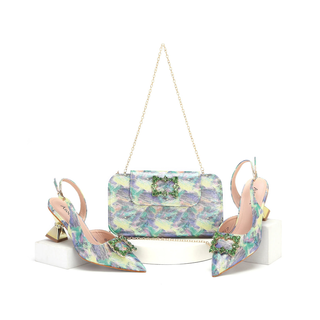 doershow hot selling Italian Shoes And Bag Sets For Evening Party With Stones Italian Leather Handbags Match Bags!  HWS1-8