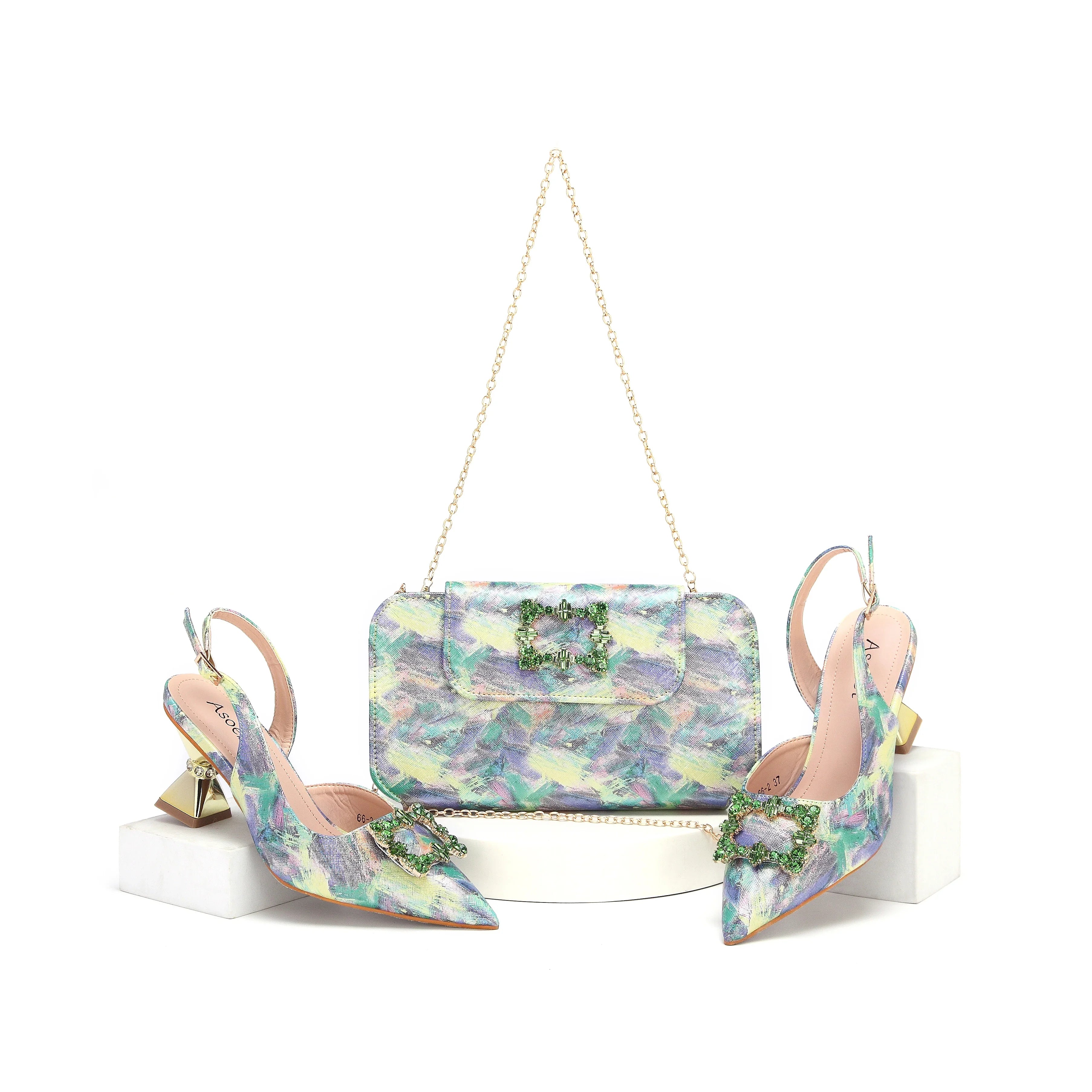 doershow hot selling Italian Shoes And Bag Sets For Evening Party With Stones Italian Leather Handbags Match Bags!  HWS1-8