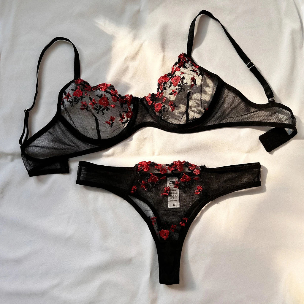 Sexy Lingerie Fancy Lace Eroticу Set Woman 2 Pieces Transparent Women's Underwear Embroidery Erotic Beautiful Bra And Panty Sets