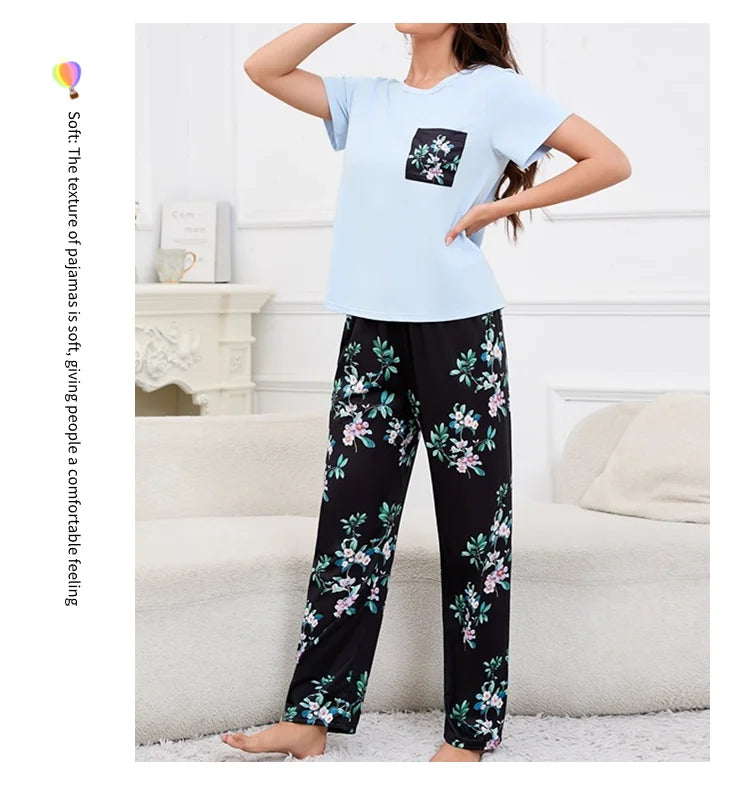 Women's Pajamas 3-Piece Set Sleepwear Home Clothes Autumn Short Sleeve Top with Shorts & Long Pants Loungewear Short Suit Pyjama