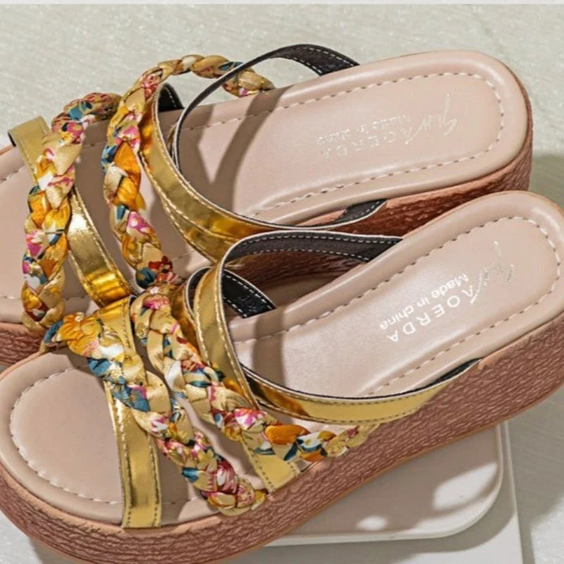 Summer High Heels Large Size Sandals For Women Strap Sloping Heel Thick Soled Roman Sandals