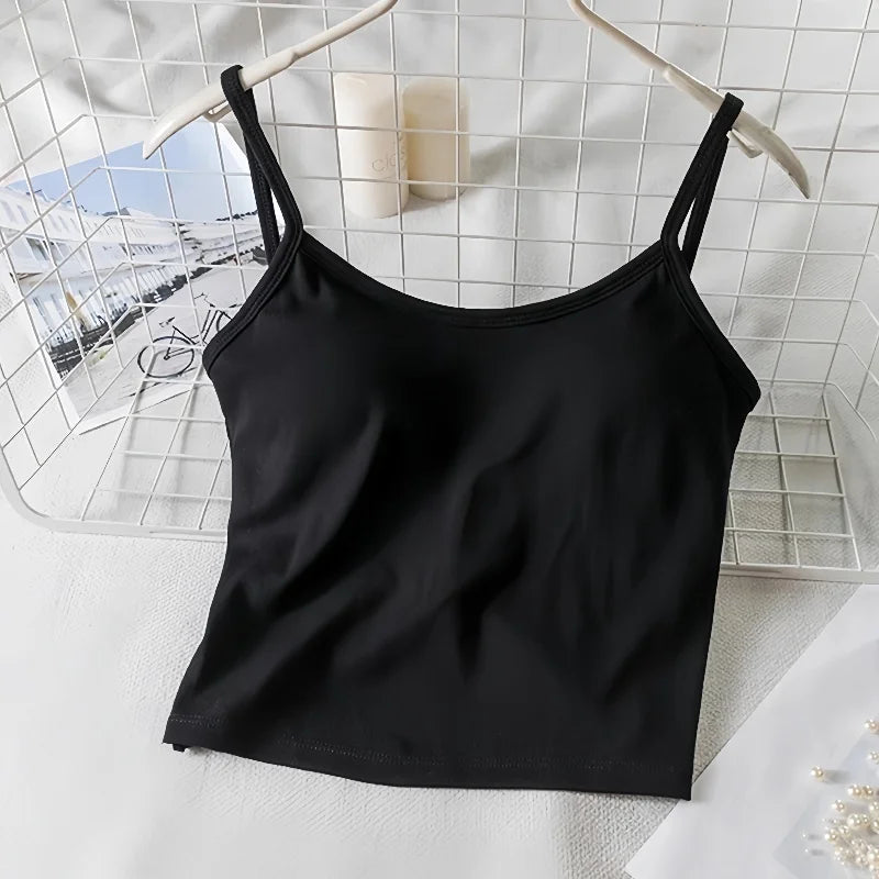Women Crop Tops U-Back Tanks Top Female Cotton Underwear Summer Twist Back Cami Padded Top Beauty Back Removable Pads Camisoles