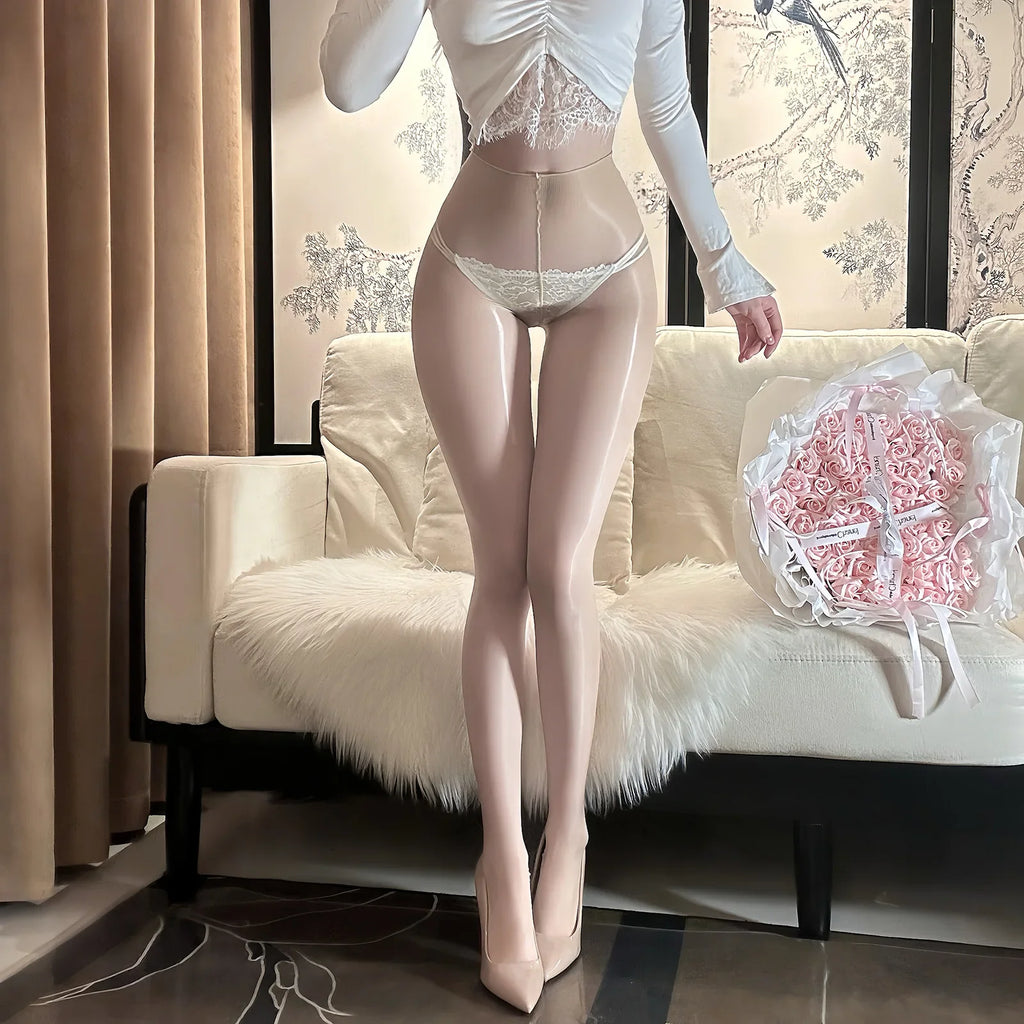 Sexy Transparent Smooth Pure Desire Charming Pantyhose Nightclub Wear For Woman Pantyhose Open-crotch Thin Silky Soft Charm QWJX