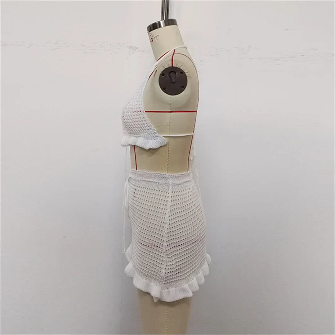 Sexy Halter Hollow Out Beach Skirt Bikini Female Swimsuit Women Swimwear Two-pieces Bikini set Bather Bathing Suit Swim K6782
