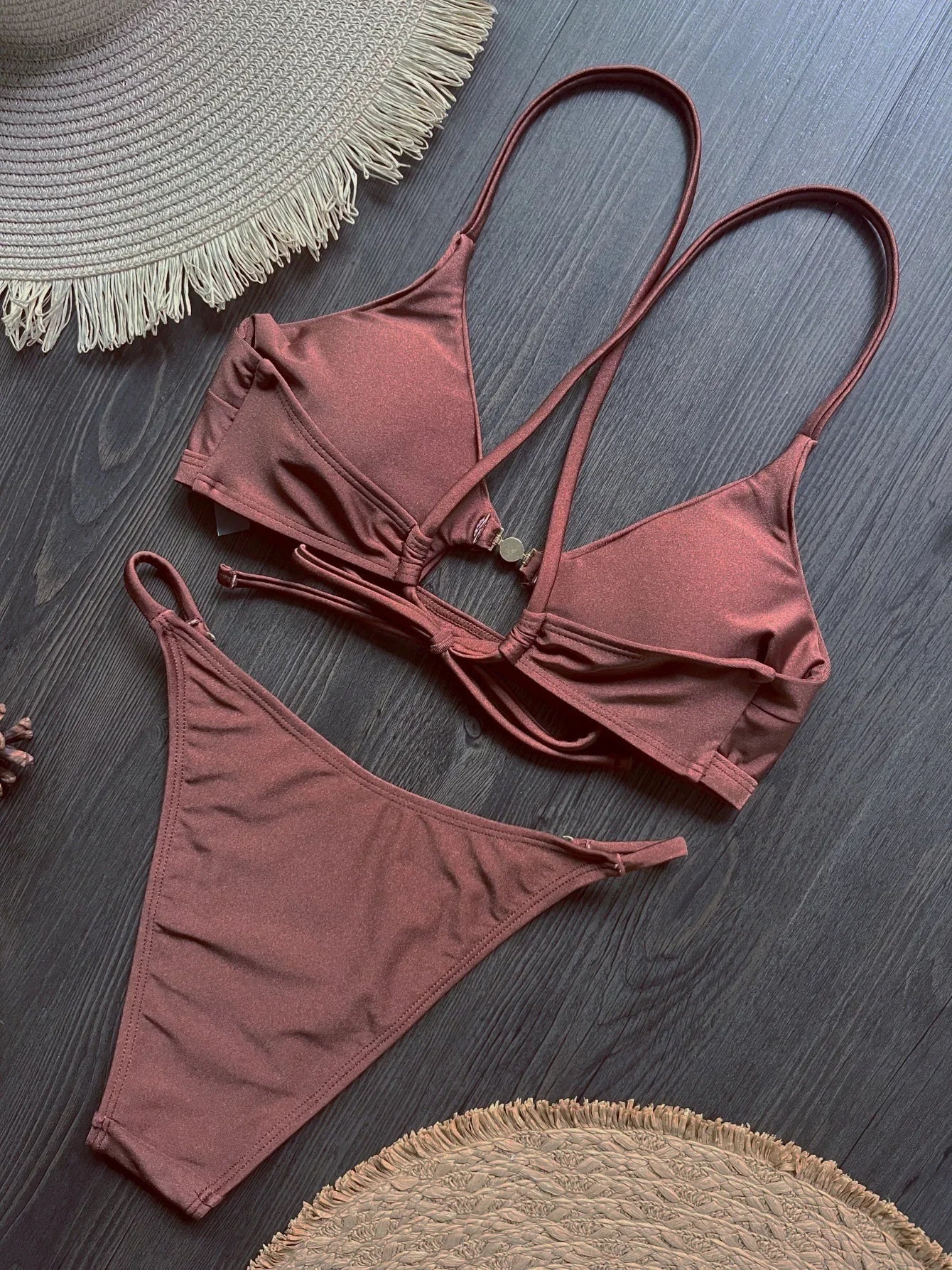 2026 Cross Back Hollow Out Bikini Women Swimsuit Female Swimwear Two-pieces Bikini Set High Cut Bather Bathing Suit Swim Lady