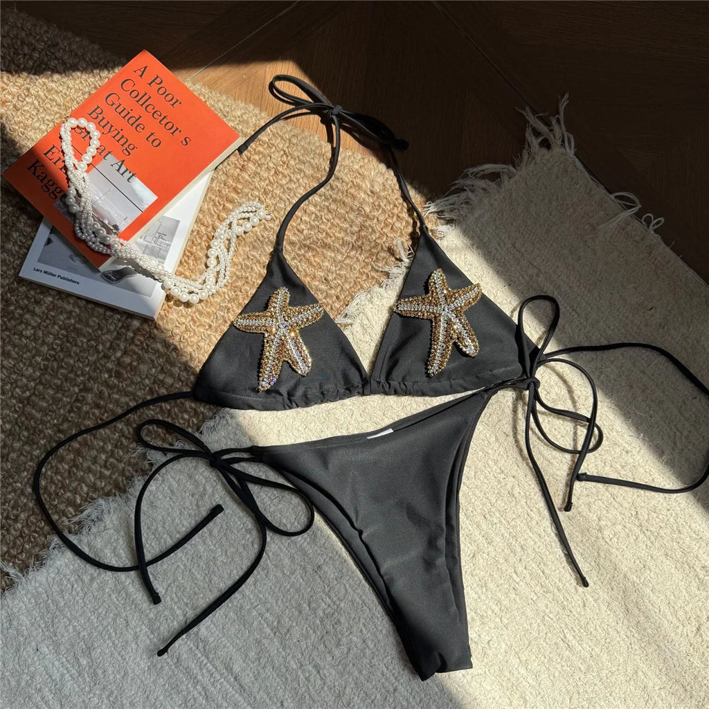 Sparkling Star Halter High Cut Leg Bikini Female Swimsuit Women Swimwear Two-pieces Bikini set Bather Bathing Suit Swim K7105