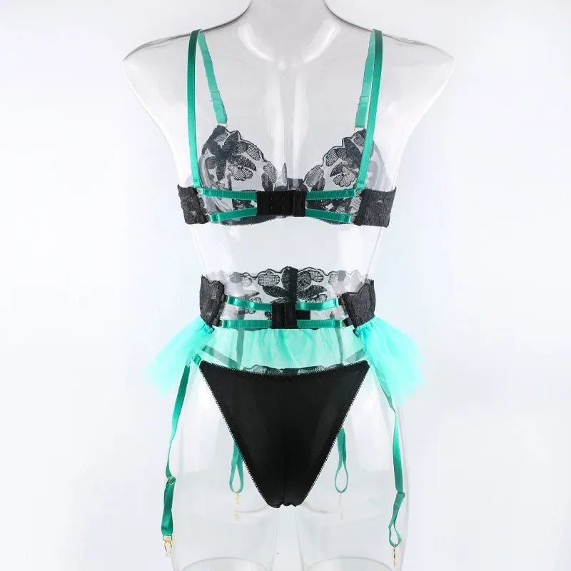 Toucheart 3 Piece Set Lingerie Garter Sets Lingerie For Woman Sexy Mini Skirt See-Through Embroidered Bra Erotic Underwear New