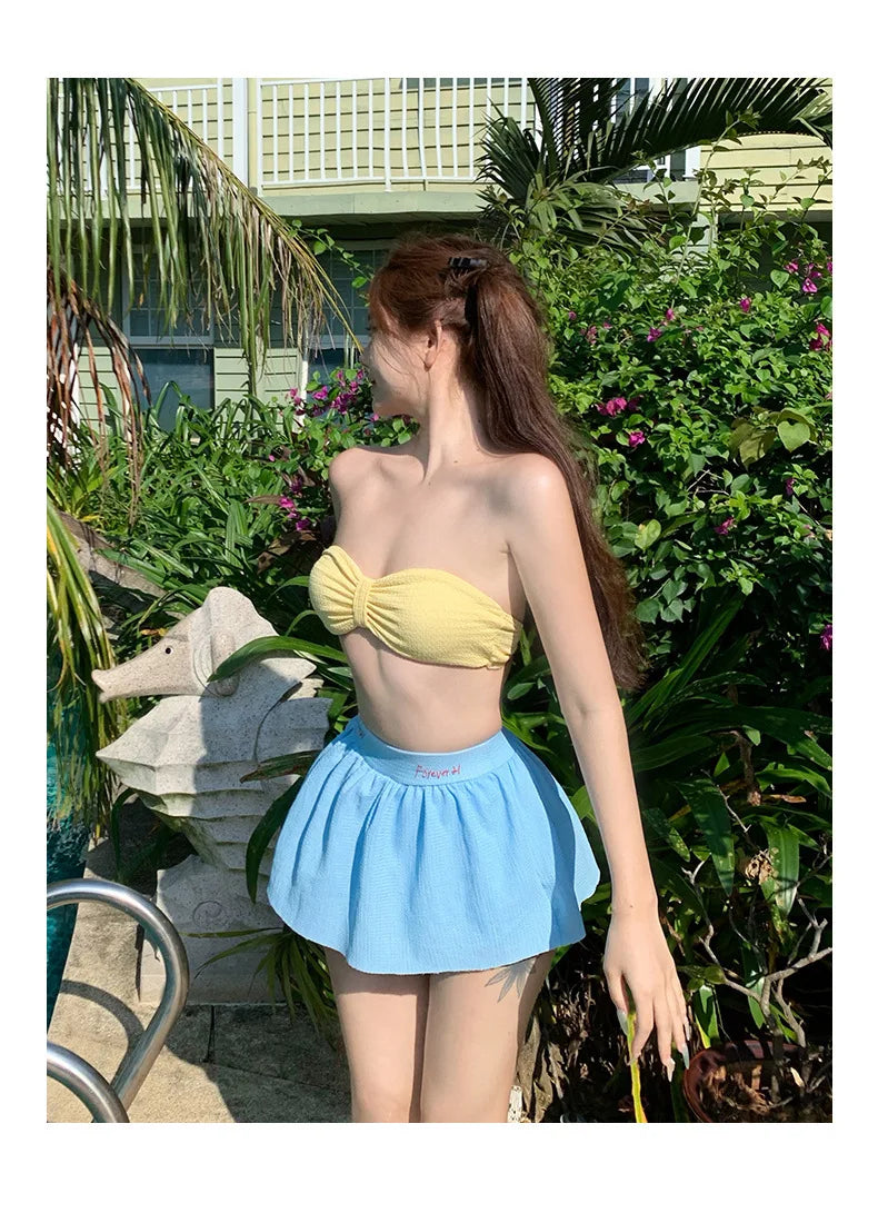 Swimsuit for Women, Sweet Split Bikini, Small Chest Gathering, Beach Vacation, Hot Spring Bath, Three Piece Swimsuit Set