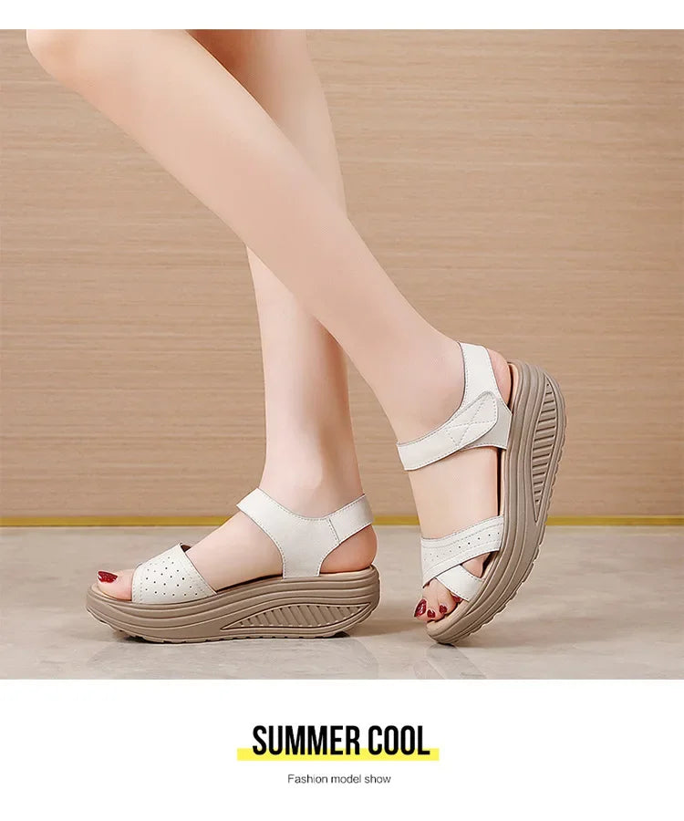 Women Comfortable Sandals Wedges Platform Ankle Strap Casual Orthotic Walking Sandals Orthopedic Arch Support 5cm heel