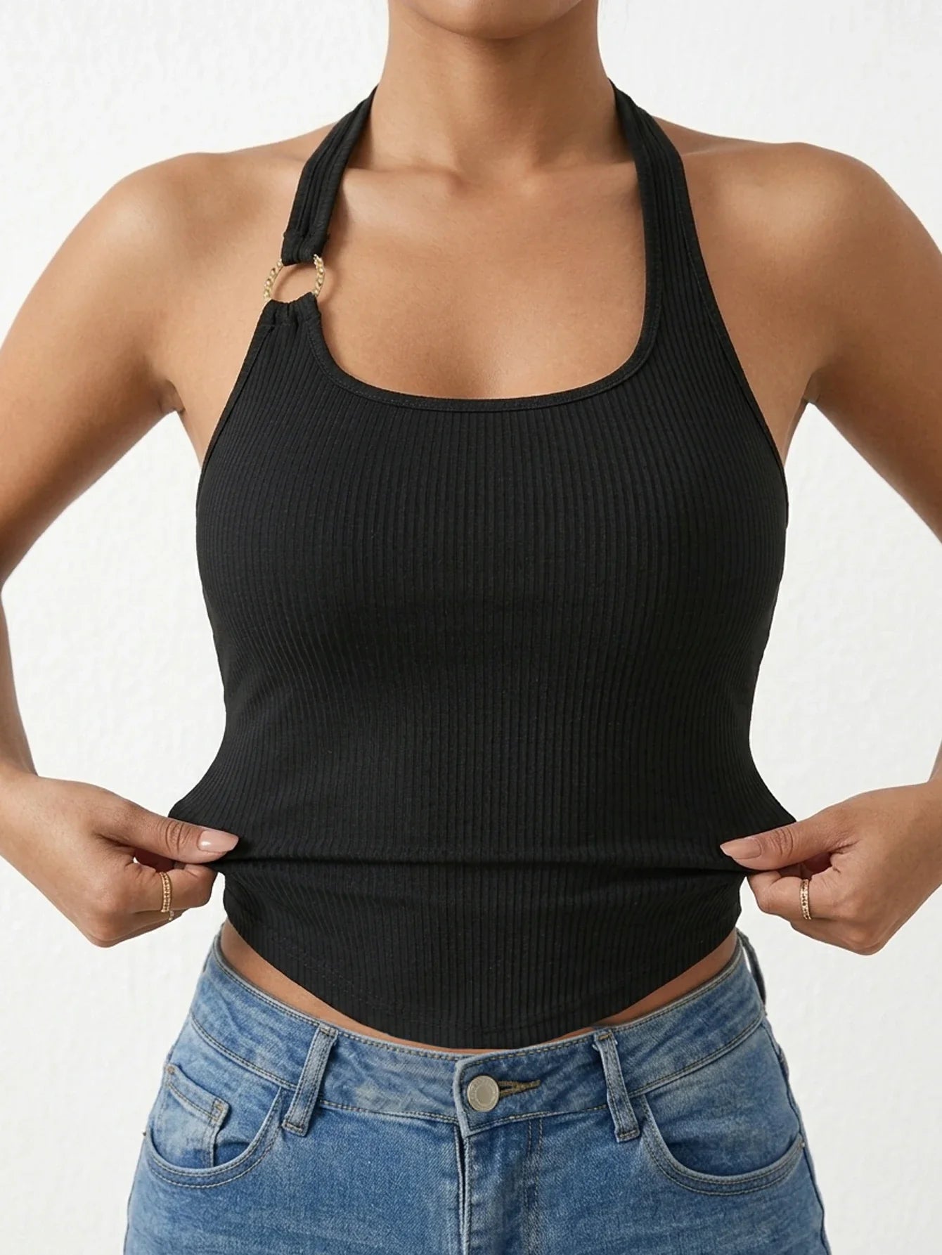 Summer Women's Halter Neck Tank Top Sleeveless Padded Crop Top Casual Vest Slim Fit Camisole for Daily Wear