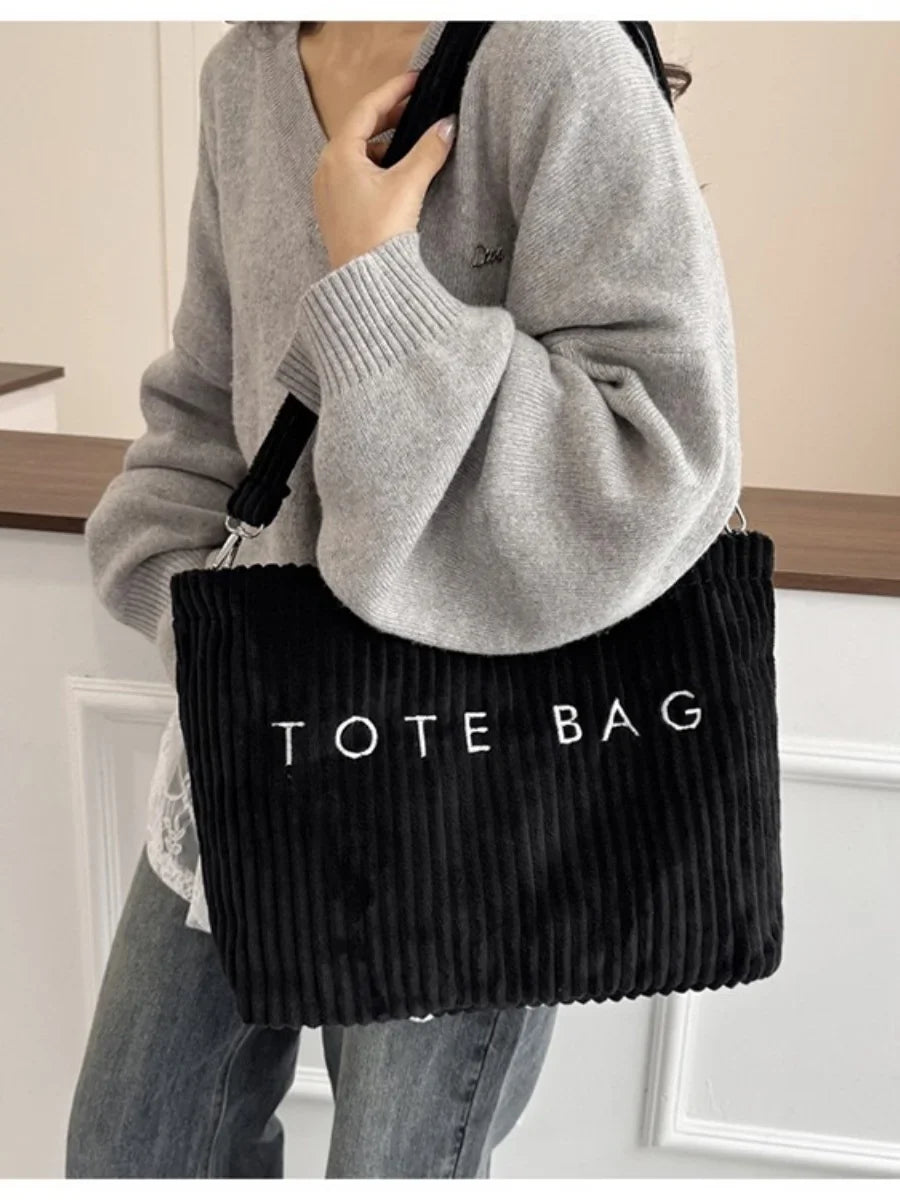 2026 Autumn New Women's Corduroy Tote Bag - Large Capacity, High-End Texture, Fashionable Commuter Shoulder & Crossbody Bag