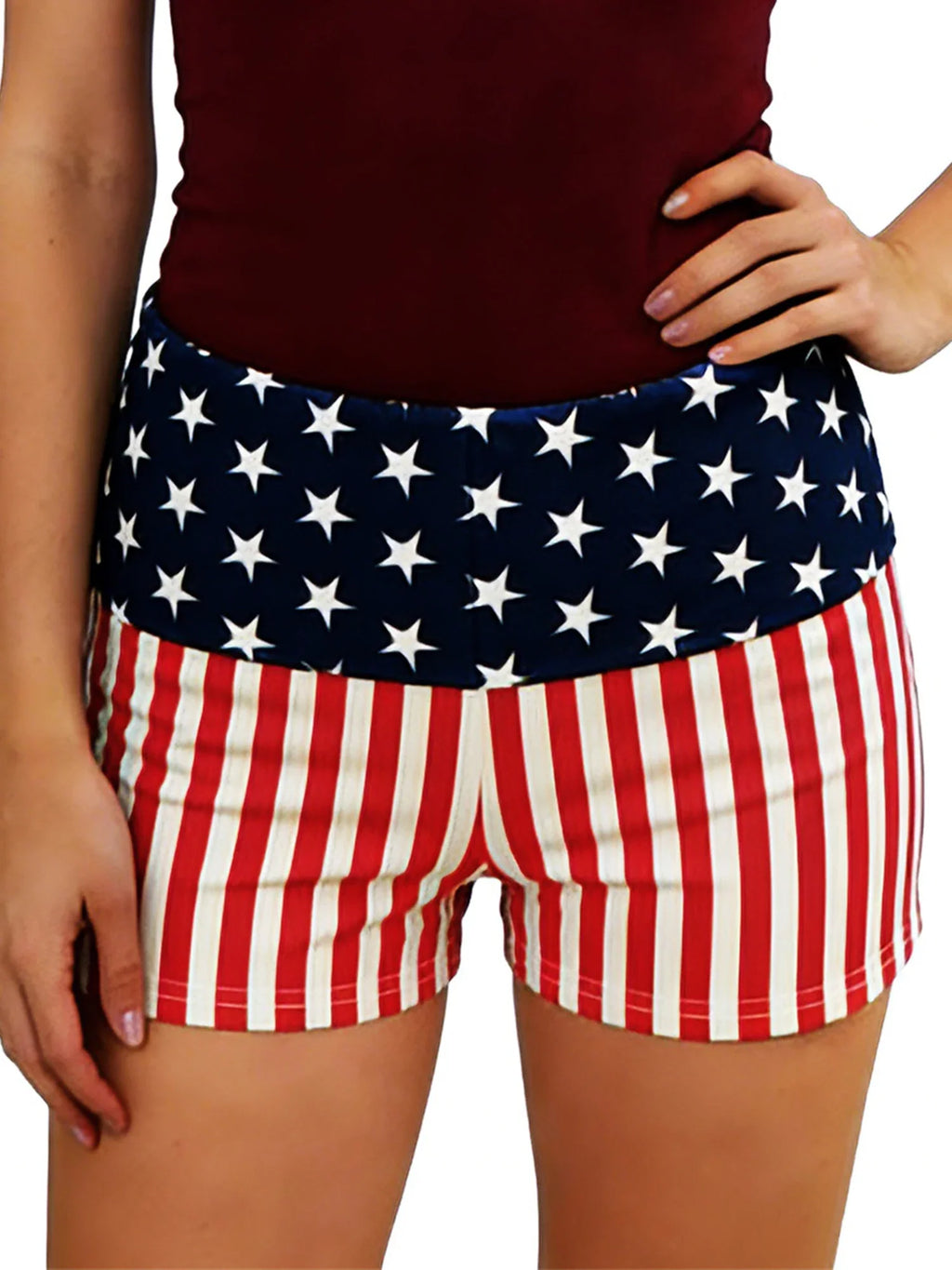 Women’s Streetwear Shorts Patriotic Shorts Casual Fold-Over Waist Stars and Stripes Print Slim Fit Shorts