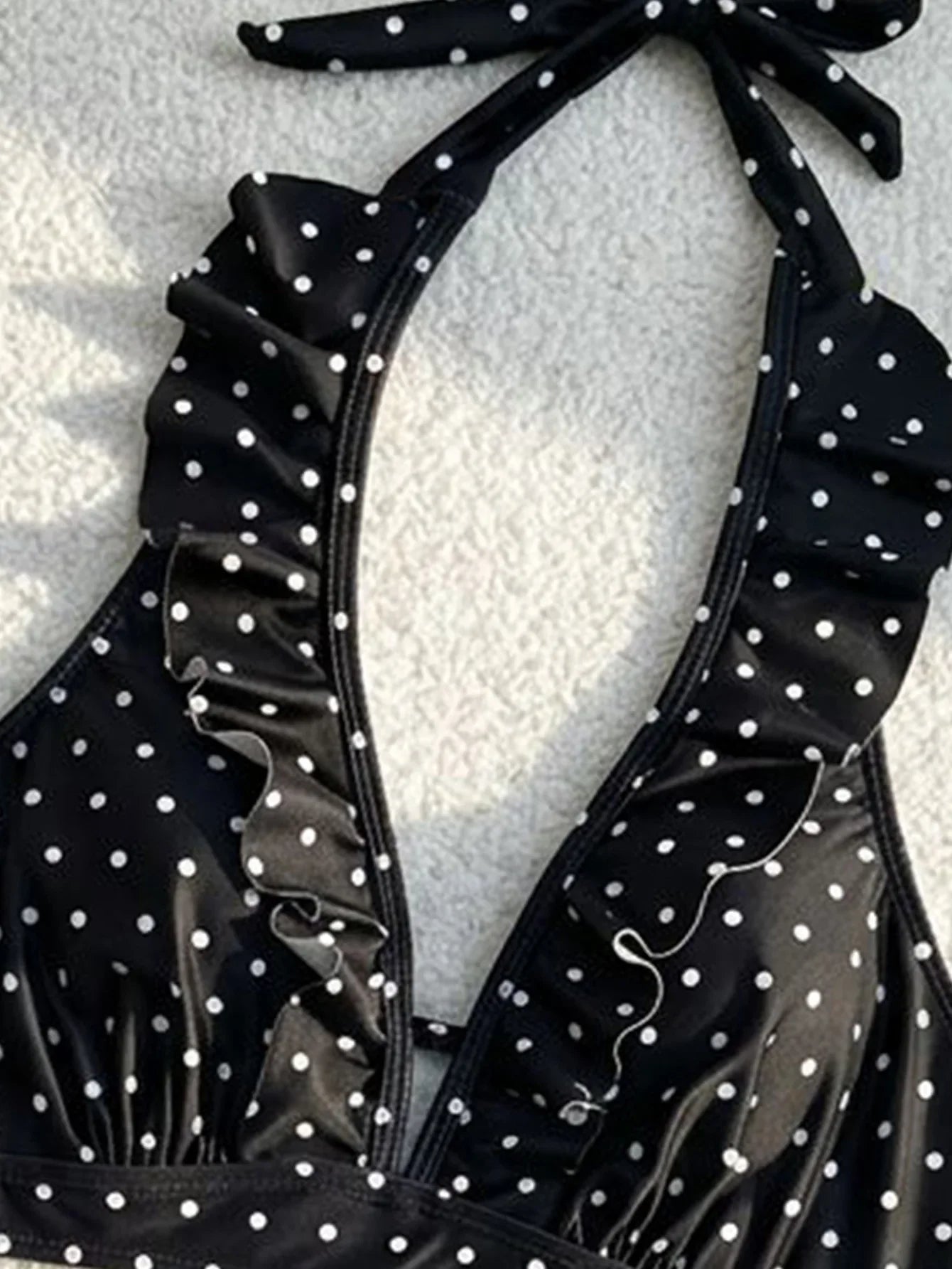 Black Polka Dot Print Bikini Set Women Ruffles V Neck Push Up Bra Drawstring Side High Waist Swimsuit 2026 Bathing Suit Swimwear