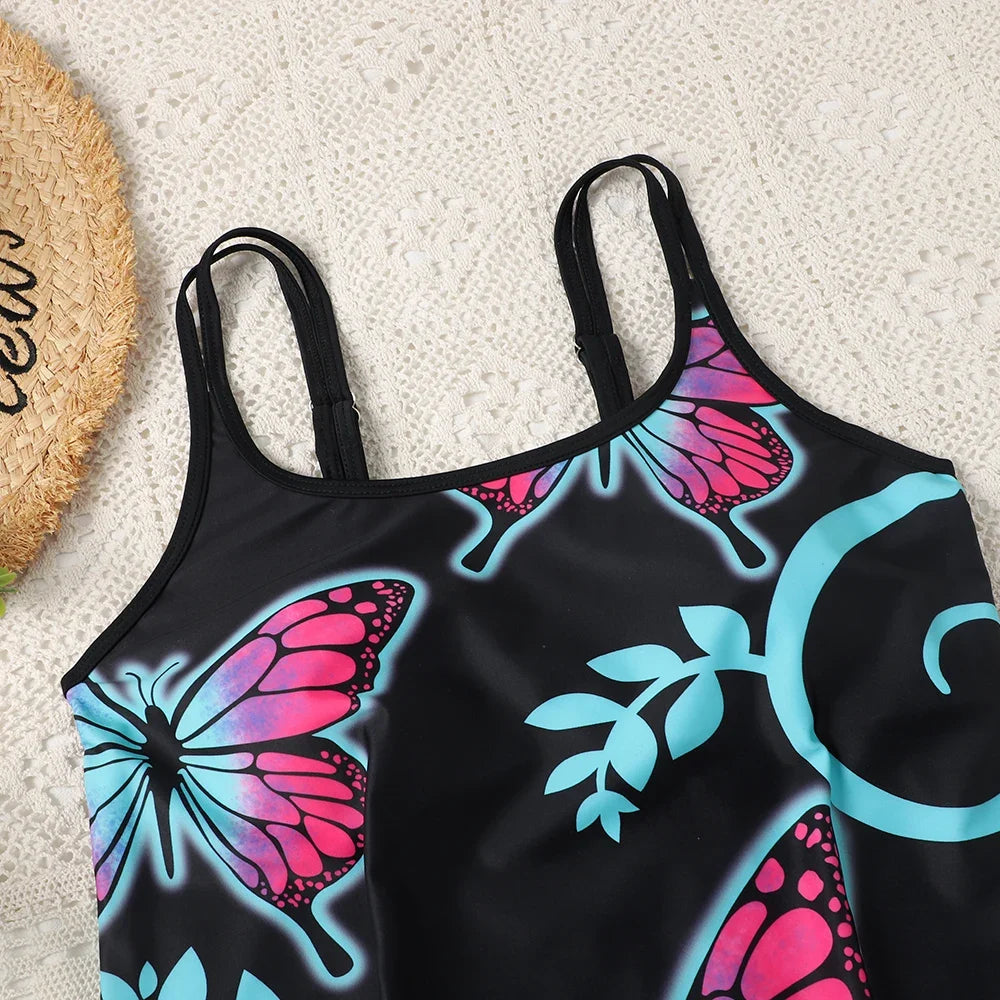 2026 Printed Tankini High Waist Strappy Swimsuit Women Two Pieces Swimwear Female Bathers Swimming Bathing Swimming Swim Suit