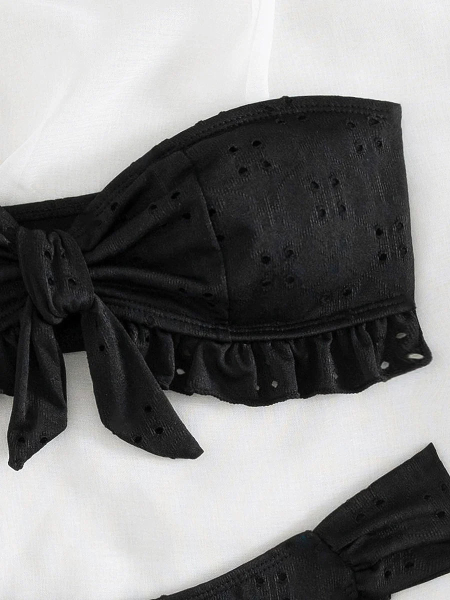 Ruffled Frill Knotted Bandeau Bikini Women Swimwear Female Swimsuit Two-pieces Bikini Set Strapless Bathing Suit Swim Beach Wear