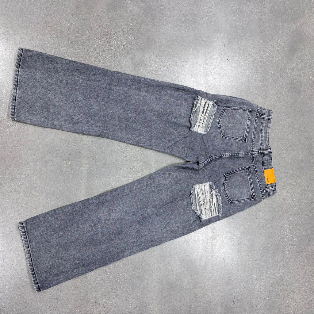 Women's Jeans Trend High-Waisted Distressed Skinny Straight-Leg Jeans Solid Color Distressed Finish Button-Fly Zipper Trousers