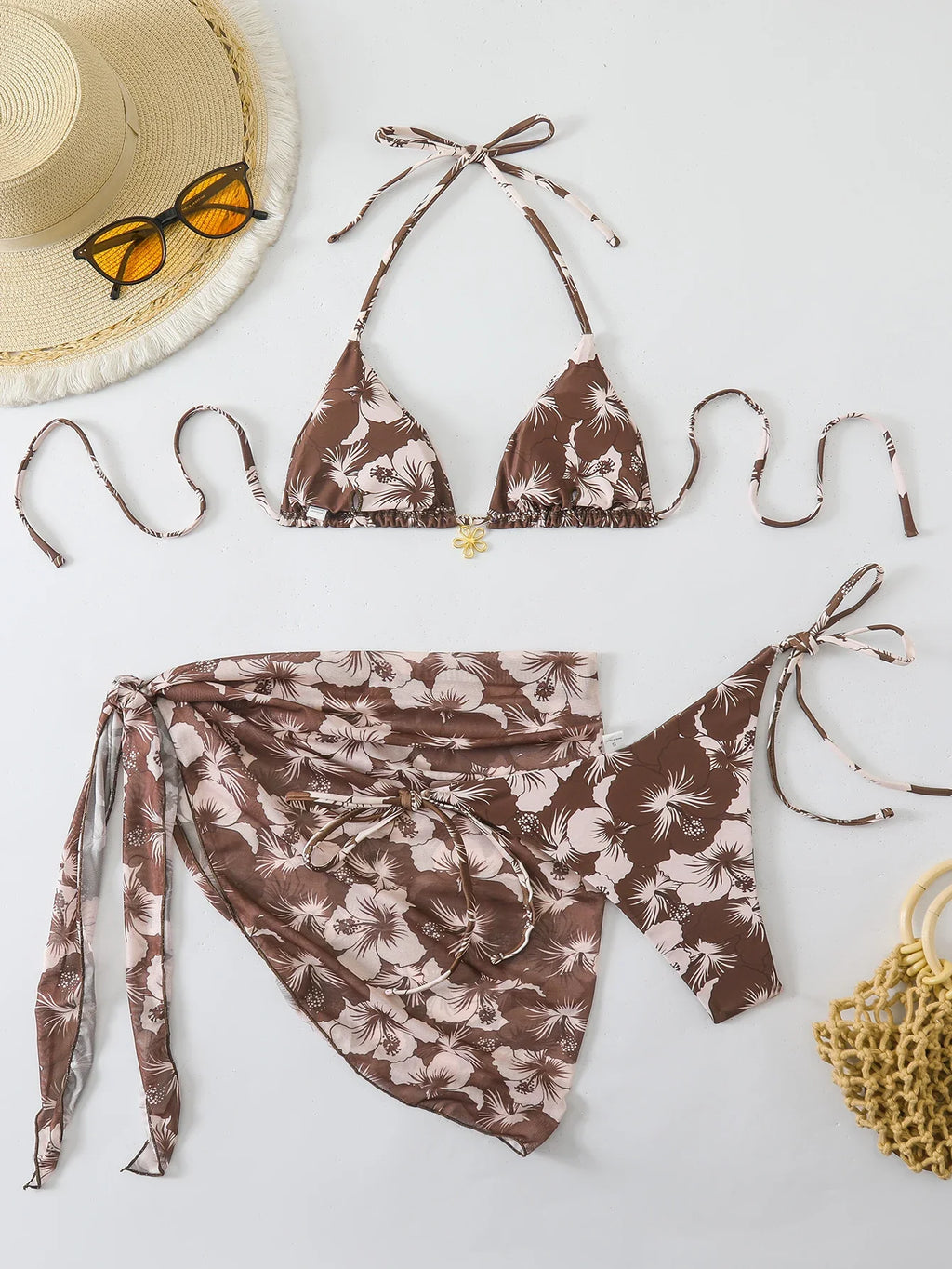 Halter Triangle String Bikinis 2026 Women Sexy Printed Swimsuit 3 Pieces Swimwear Female Bathers Bathing Swimming Swim Suit