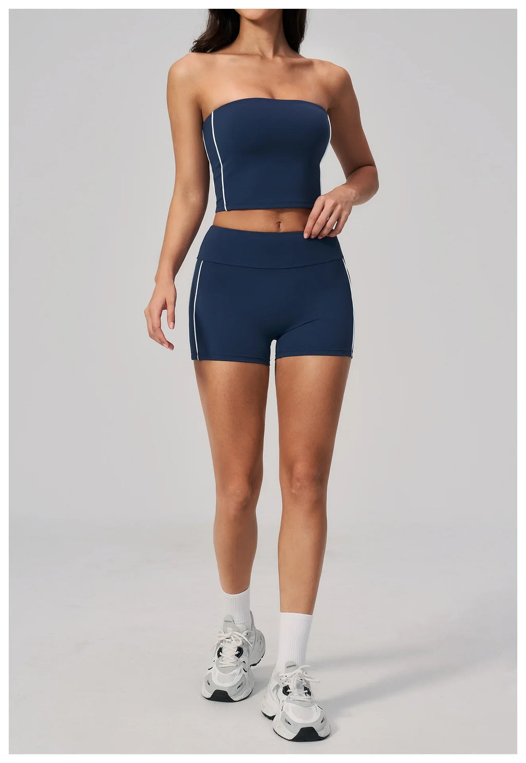 Summer Tight Yoga Suit Women Color Contrast Strapless Slim Sports Tank Top Shorts Fitness Suit Gym Running Workout Tracksuit