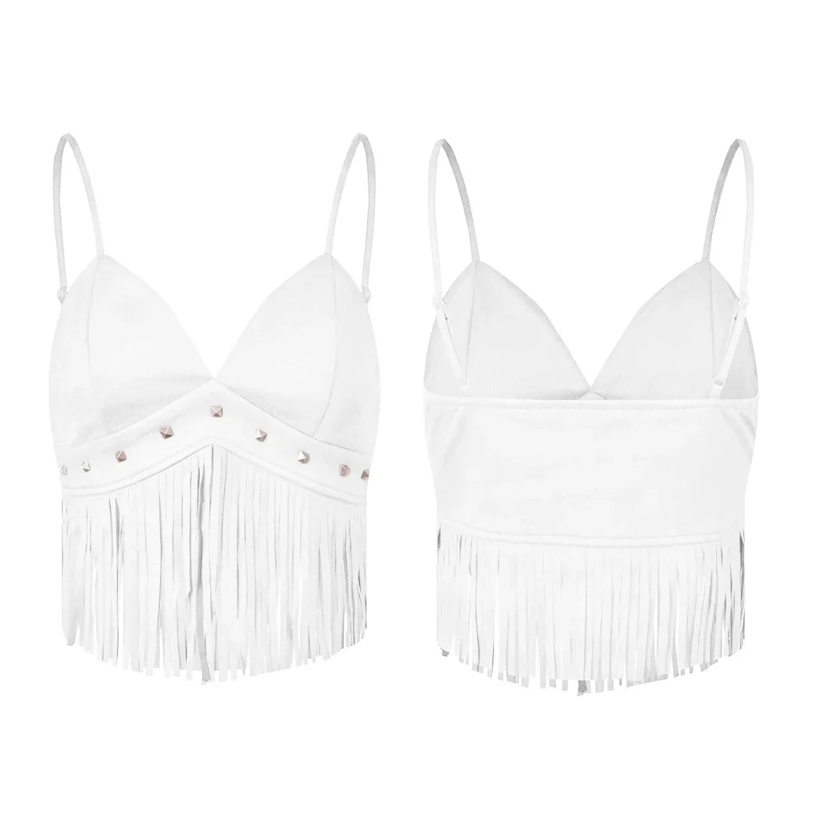 Summer Women's Tassel Corset Tops Retro Cowboy Stylish Sleeveless V Neck Vest Spaghetti Strap Tank Top for Party Street
