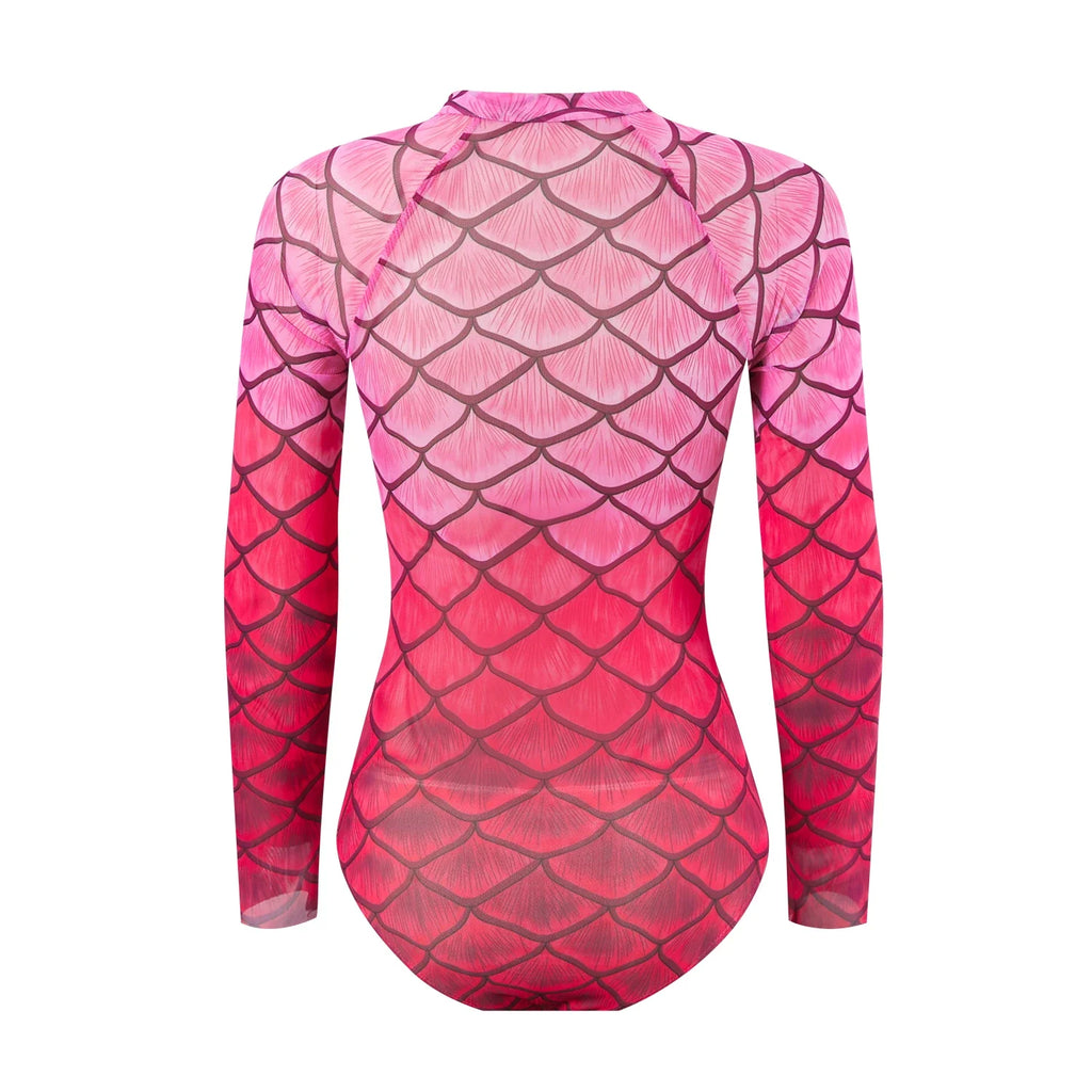 2025 New Sexy Print One Piece Swimsuit Women Swimwear Monokini Long Sleeve Bathing Suit Female Bodysuit Surfing Swim Wear Beach